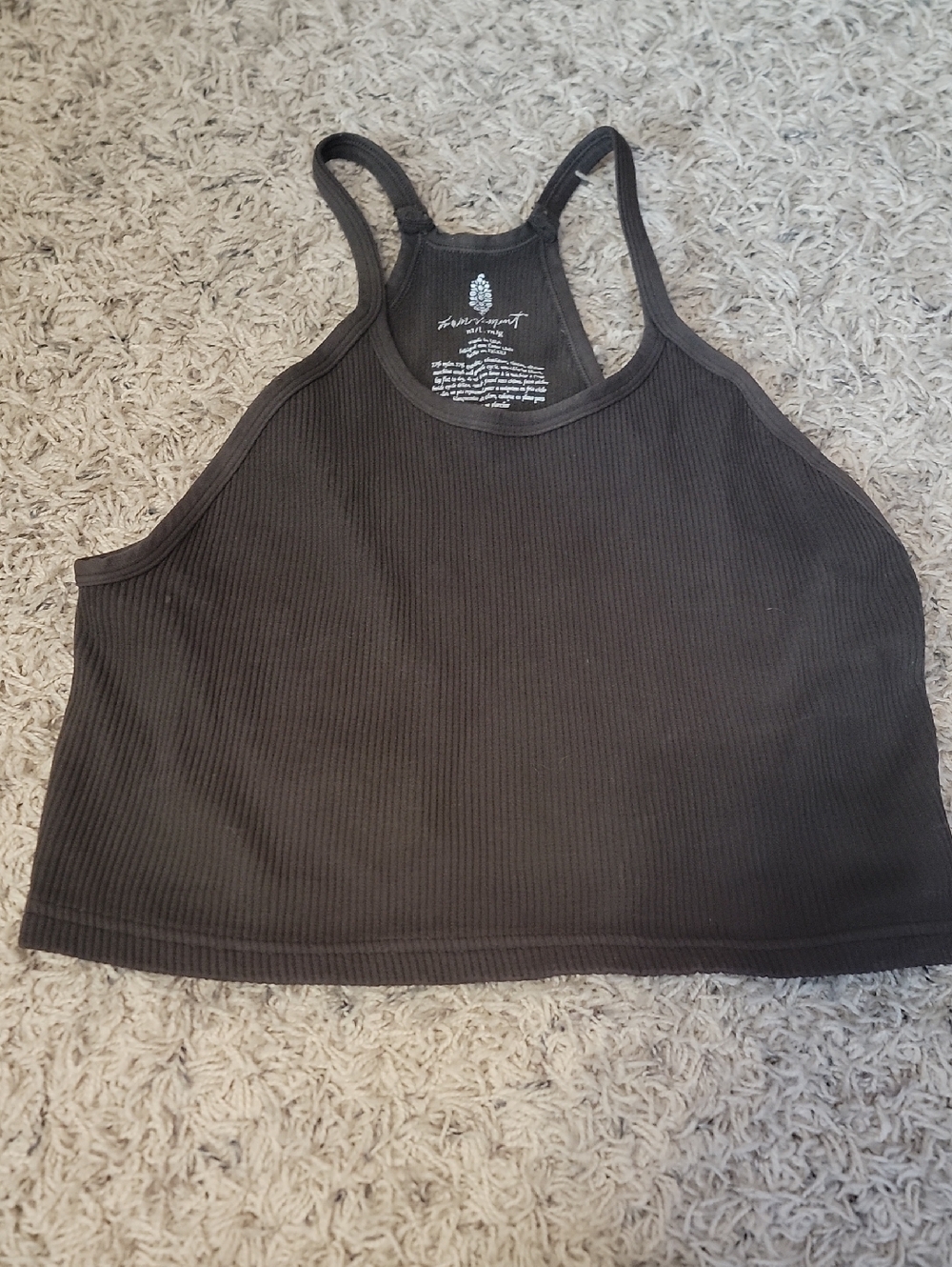 FP Movement by Free People Black/Brown Ribbed High-Neck Crop Tank